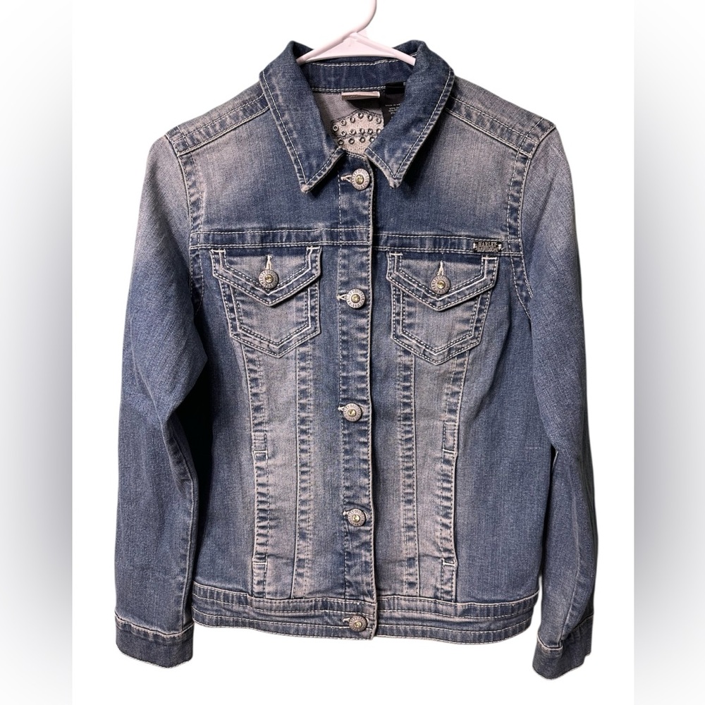 Harley-Davidson Women’s Rhinestone Embellished Patches & Pins Denim Jacket S